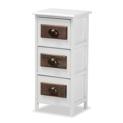 Baxton Studio Fanning Modern and Contemporary Two-Tone White and Walnut Brown Finished Wood 3-Drawer Storage Unit
